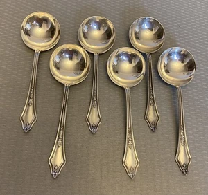 Antique Towle Sterling Silver ARCADIAN 1915 Bouillon Soup Spoon Set 6 round bowl - Picture 1 of 6