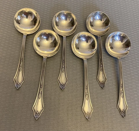 Towle Sterling Silver ARCADIAN 1915 Bouillon Soup Spoons Set 6 round bowl 5" Cover
