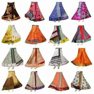 20PCs wholesale Lot Silk sari 2 Layer Magic Wrap Around Long Skirts Bohemian - Picture 1 of 9