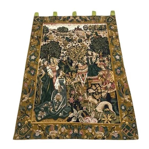 Impresionante tapiz estilo tapiz francés vintage escena de caza medieval 154x111 cm - Imagen 1 de 16
