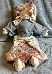 Primitive Folk Art Handmade Rag Doll No Face  19 Inch Crochet Apron Vintage - Picture 1 of 6
