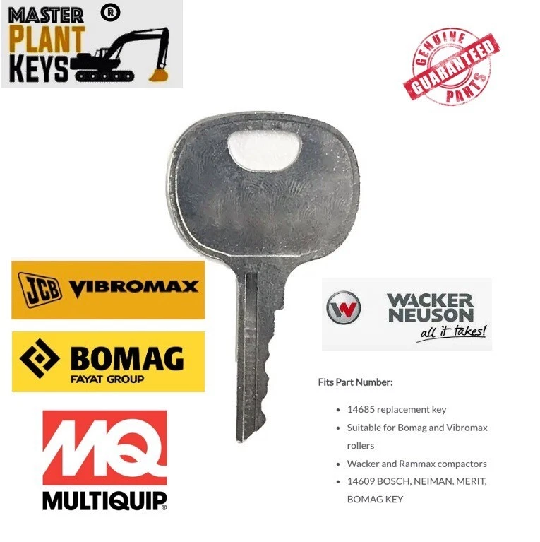 Bomag, Wacker Neuson, JCB Virbomax, Multiquip, Roller Compaction OEM 14685 Key