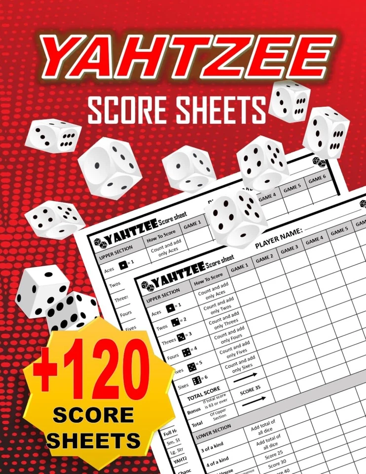 Yahtzee Score Pads: Yahtzee Score Sheets for Scorekeeping, 8.5 X 11 Inches Large - Image 1 of 1