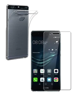 For HUAWEI P9 TEMPERED GLASS SCREEN PROTECTOR + CLEAR SILICONE TPU CASE COVER - Picture 1 of 12