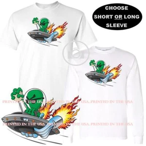 Alien Extraterrestrial A51 Cool Dude Hot Rod Spaceship Cartoon Art T Shirt - Picture 1 of 5
