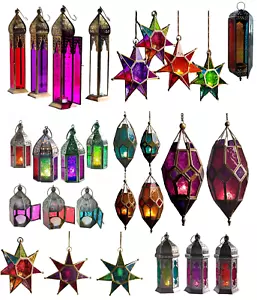 Extra Large Star Tonel Indian Hanging Moroccan Lantern Glass Tea Light Holder UK - Foto 1 di 35