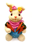 Easter Bunny Resin Crochet Look 5" Flower Headband Holding Carrots Shelf Decor
