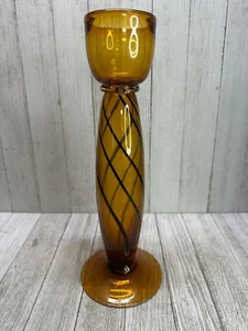 Vintage Amber Art Glass Candlestick Holder Mid Century Modern Art Deco 11'' Tall - Picture 1 of 10