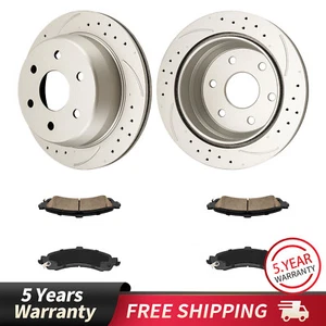 Rear Drilled Rotors Brake Pads for GMC Yukon XL 1500 00-01 Chevry Suburban 1500 - Foto 1 di 12
