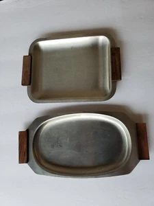 Mid Century Danish Style Nesco 18 Edelstahl Mini Tabletts mit Teak Griffen - Bild 1 von 6