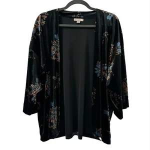 Loft Black Velvet Floral 3/4 Sleeve Kimono One Size Whimsigoth Witchy Vintage - Picture 1 of 6
