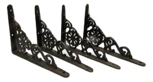Set of 4 New Flower Design Cast Iron Shelf Brackets SMALL 6.25 x 4.25 Hangers - Picture 1 of 5
