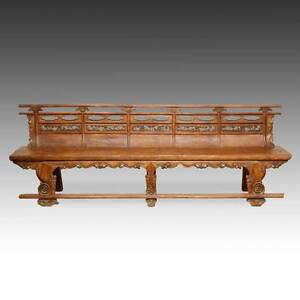 RARE ANTIQUE BUDDHIST TEMPLE BENCH ELM WOOD CHINESE QING FURNITURE 19TH C. 