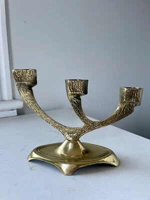 Vintage Wainberg Israel Brass 3 Candle Holder Candelabra  - Image 1 of 4