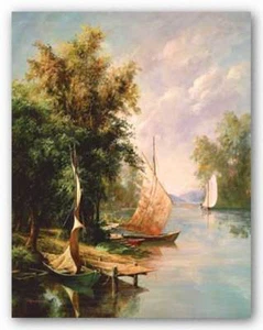 Flussboote Kunst Fronckowiak Landschaft Kunstdruck 28x22 - Bild 1 von 1