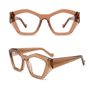 Modern Cat Eye Eyeglass Thick Frames Men Polygonal Transparent Glasses Women - Picture 1 of 12