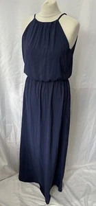 H&M Navy Maxi Dress Size 12 Sleeveless Side Slit Long - Picture 1 of 10
