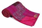 Silk Patola Patchwork Indian Handmade Queen Cotton Kantha Quilt Throw Bedspread