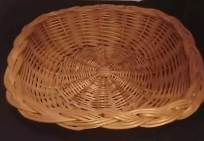 Rattan Wicker Basket Woven Wood Rectangular 13x13" Natural Beige Brown - Image 1 of 3