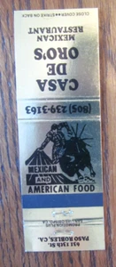 BULLFIGHTING MATCHBOOK COVER: CASA DO ORO'S PASO ROBLES, CALIFORNIA MATCHCOVER D - Picture 1 of 1