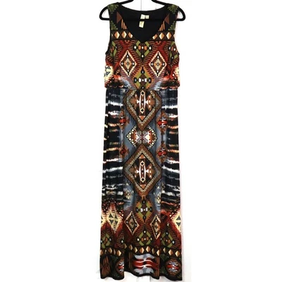 Emma & Michele Blouson Maxi Dress Sleeveless Boho Geometric Southwestern Medium - Image 1 of 4