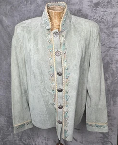 Patricia Wolf Wildlederjacke Damen groß grün Western Perlen Nieten Boho Vintage - Bild 1 von 17