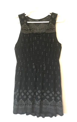 Lucky Brand Dress Size XL Beaded Tassel Linen Modal Elastic Waist Lined - Image 1 of 4