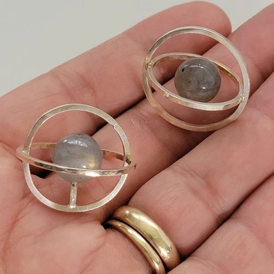 Labradorite Sphere Orb Drop Earring Charms OOAK Made in USA Artist Silversmith - Image 1 of 4