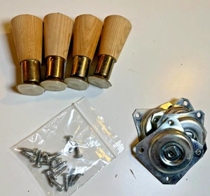 Set 4 Vintage Mid Century Tapered Small Little Short Wood Furniture Legs Swivel - Picture 1 of 14
