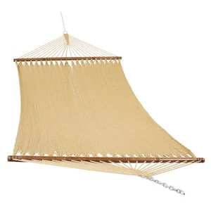 2-Person Polyester Rope Hammock with Spreader Bars - Tan by Sunnydaze - Picture 1 of 10