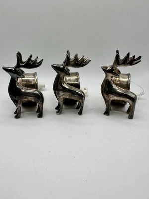 Pier 1 Imports Christmas Reindeer Silver plate Napkin Rings Lot Of 3 - Image 1 of 4