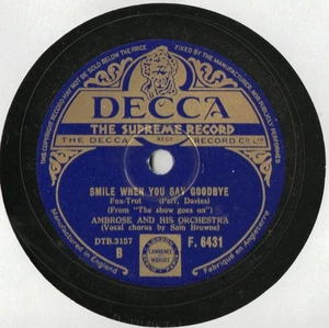 AMBROSE AND HIS ORCHESTRA 78 - SMILE WHEN YOU SAY GOODBYE - THE GREATEST MISTAKE - Bild 1 von 3