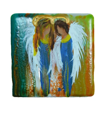 Par de ángeles sobre imán de azulejo de cerámica para verter arte de pintura de Rain Crow Foto 1 de 4