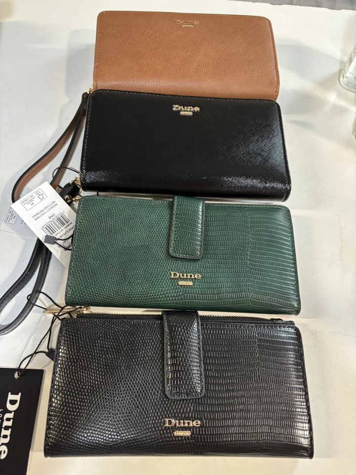 DUNE purses large wristlet/ slimline black/tan/dark green *EL178 - Image 1 of 1