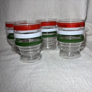 Set of 4 Vintage Original MCM 1950s Anchor Hocking Stripe Juice Glasses - Picture 1 of 3