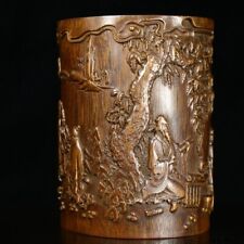 17 cm Chinese Wood brush pot natural Bamboo carving Pen holder