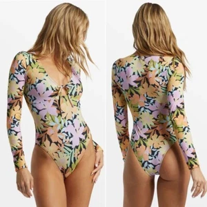 Billabong Aloha BODYSUIT One Piece Long Sleeve Swimsuit Size S Multi Floral NEW - Picture 1 of 9
