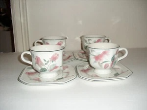 4 Mikasa Continental Silk Flowers F3003 Cups & Octagon Saucers-Japan - Picture 1 of 4