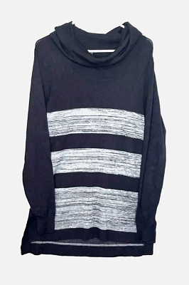 Usado en Excelente Condición Suéter Maurices Para Mujer Capucha Cuello Talla L Rayas Negras/Grises Foto 1 de 4