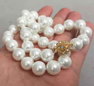 Collar de cuentas de gemas redondas con cáscara de perlas Akoya Blanco 8/10/12 mm 18" cierre magnético AAA - Imagen 1 de 4