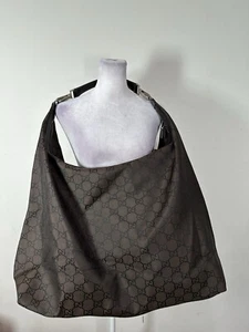 Gucci Nylon Large GG Shoulder Hobo Bag Brown Nylon Leather Trim Tom Ford Era - Picture 1 of 23