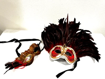 Vintage Italian handmade Venetian Masquerade ball masks embossed with gold trim. - Image 1 of 4