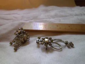 Vintage White Rhinestone Set Earrings & Pin - Picture 1 of 4