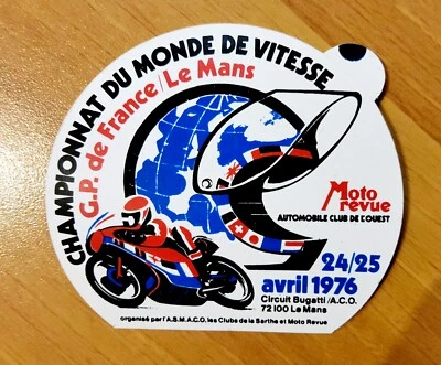 Autocollant ancien Grand prix moto CIRCUIT BUGATTI LE MANS 1976 RMC AGV Vintage - Imagen 1 de 2