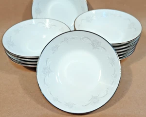 Noritake Casablanca 6842 Fruit Berry Bowls Set Of 12 White Floral Platinum Japan - Picture 1 of 7
