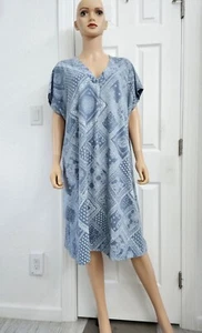 J.Jill Bandana Paisley Print T Shirt Dress Blue V Neck Size 3X Pockets Comfy - Picture 1 of 12