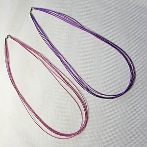 2 Sterlingsilber Metallic Lila & Rosa Nylonkordel 6-Strang 17 Zoll Halsketten NEU - Bild 1 von 9