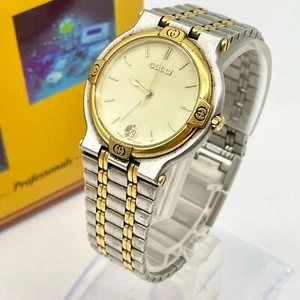 GUCCI Watch Quartz 9000M Gold Silver White Dial Men's Vintage Authentic - Picture 1 of 19