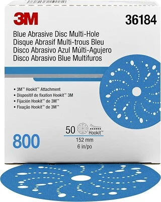 Disco abrasivo 3M 36184 Hookit azul 321U multi orificio 6” 800 grano 50 discos Foto 1 de 3