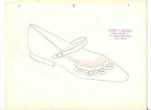 ORIGINAL Hand Drawn Sketch 1960s fashion designer LUCIEN GUILBERT SHOE cutout37A - Picture 1 of 1